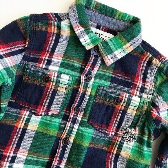 NEXT green plaid button down shirt VGUC 2/3T - Picture 2 of 5